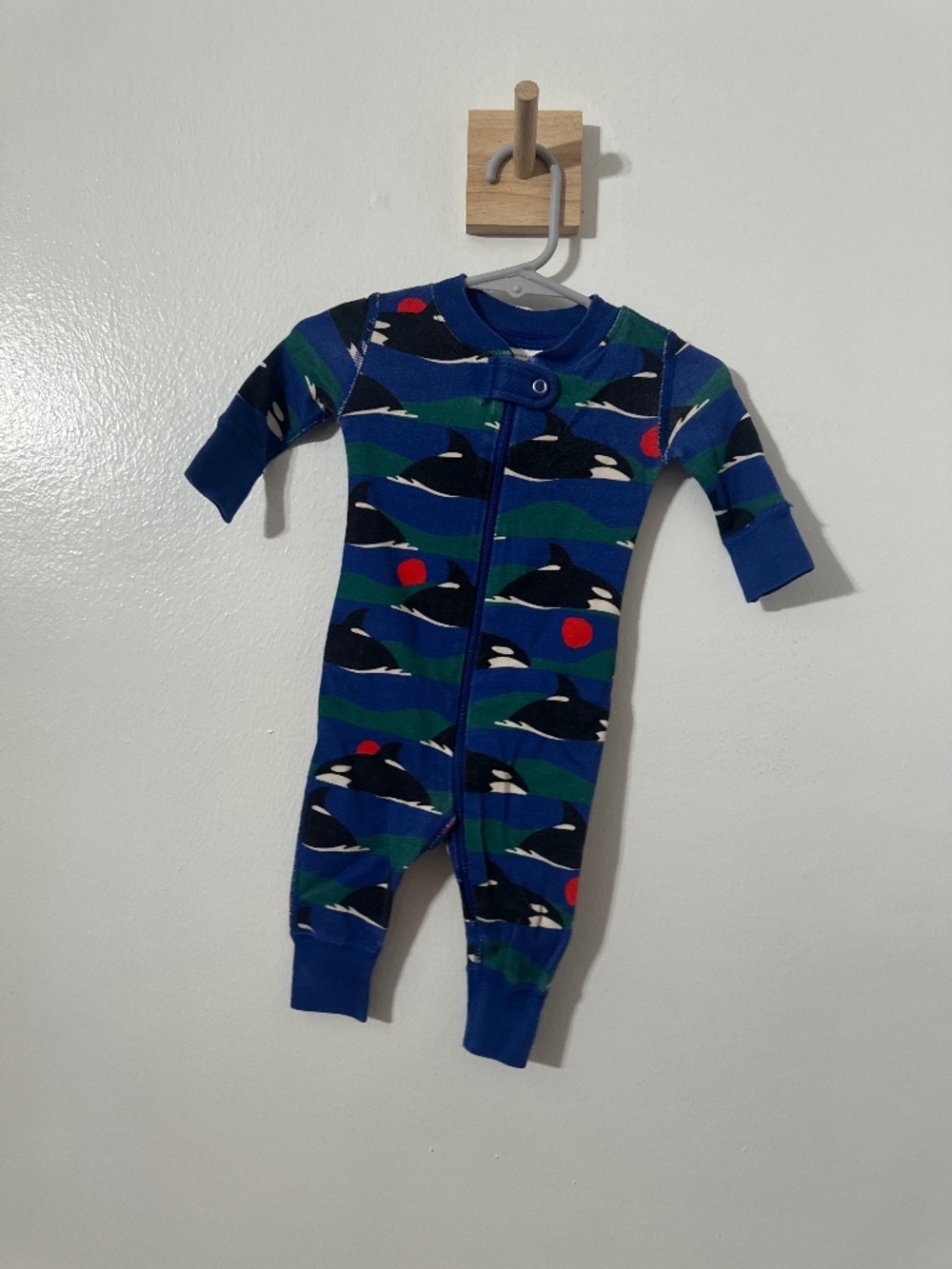 Hanna Andersson Zippy One Piece Pajamas Blue Whale Print 0-3 Month